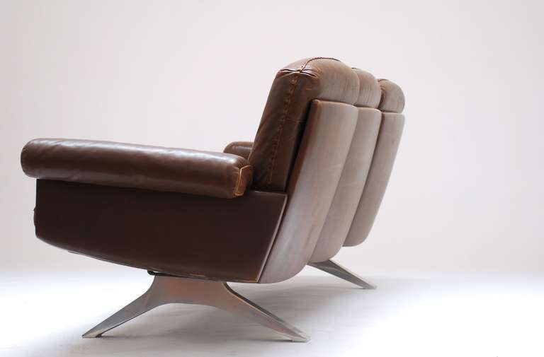 Late 20th Century 1970s Brown Leather De Sede DS 31 Sofa and Swivel Club Chair