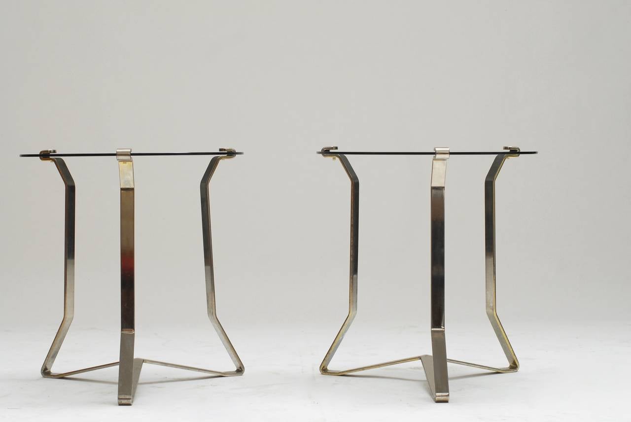 Modern Pair of 1970s French Chromed Steel Side Tables