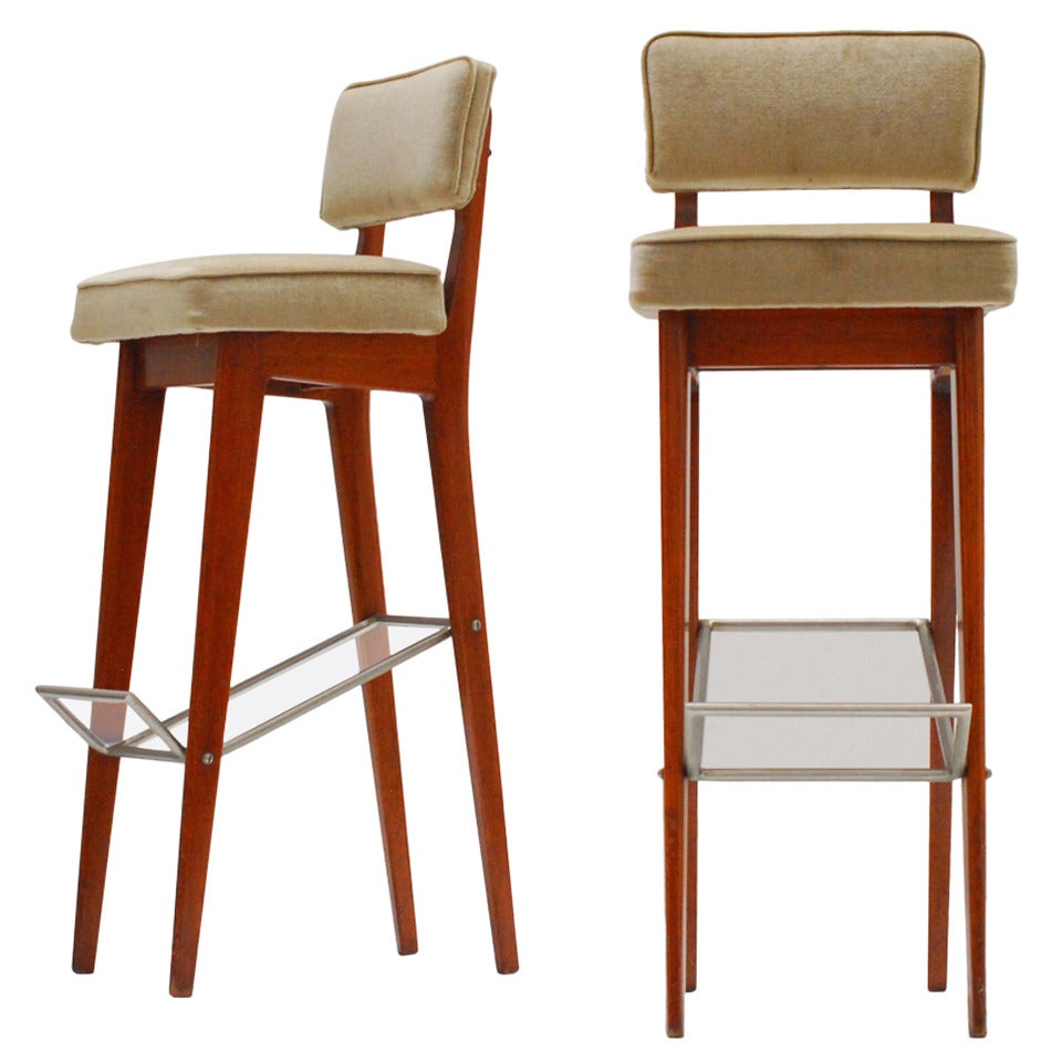 Pair of Rare 1960s Walnut Bar Stools by Fred Sandra for De Coene