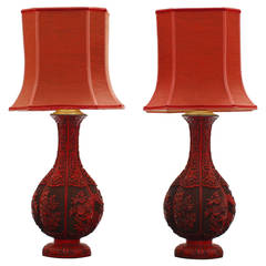 Pair of Floral or Oriental Resin Table Lamps, 1970