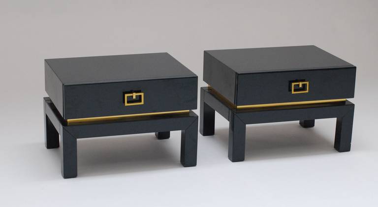 Pair of 1970s Lacquered Wood and Brass Side or Bed Tables by Maison Jansen