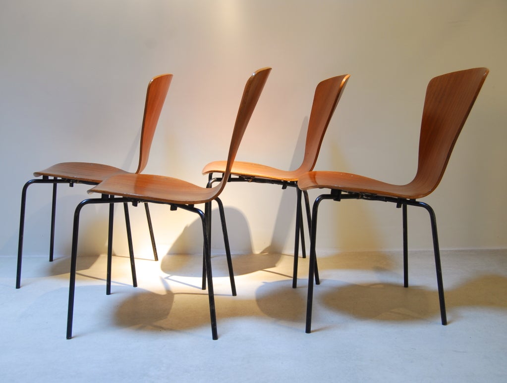 Very comfortable chairs made in Denmark. These chairs don't have an angle of 90 degrees which make them suitable to sit comfortable for a couple of hours. Ideal for a waiting side chair, chairs for auditoria or plain dining chairs.
More chairs are
