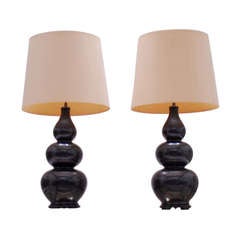 Stunning Pair Of Large 1970's Hand Signed Porcelain Table Lamps