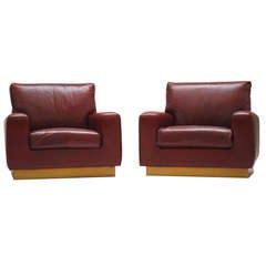 Pair Of Burgundy Red Leather 1970's Club Chairs
