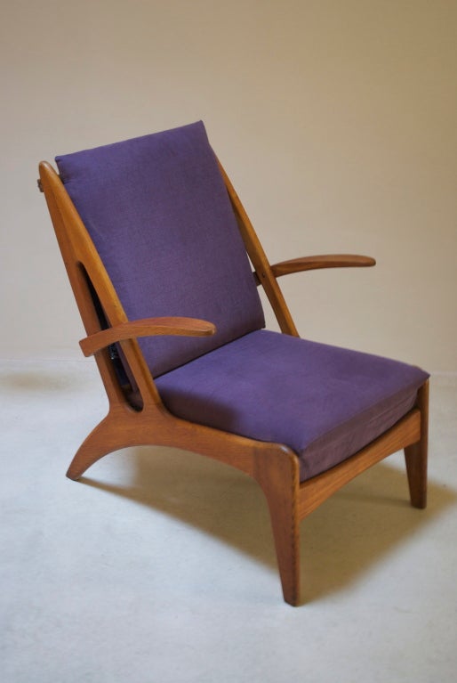 Oak 1950's elegant oak armchair attributed Marcel Louis Baugniet