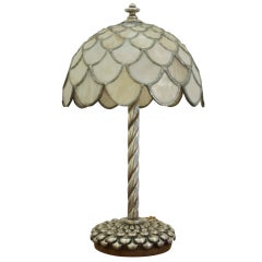 Italian 1940
s Silver Table Lamp with 
Pate de Verre
 Shade