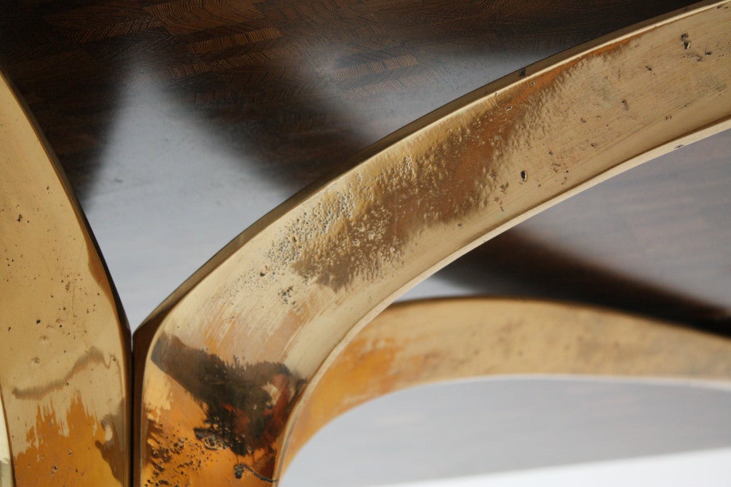 Bronze 1968 Jules Wabbes bronze & wengé end grain desk / dining table