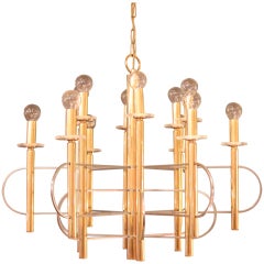Sciolari Chandelier In Brass And Glass Italy 1960's