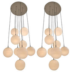 Pair of Impressive Glass Balls Chandeliers by RAAK, 1960, Amsterdam, Holland