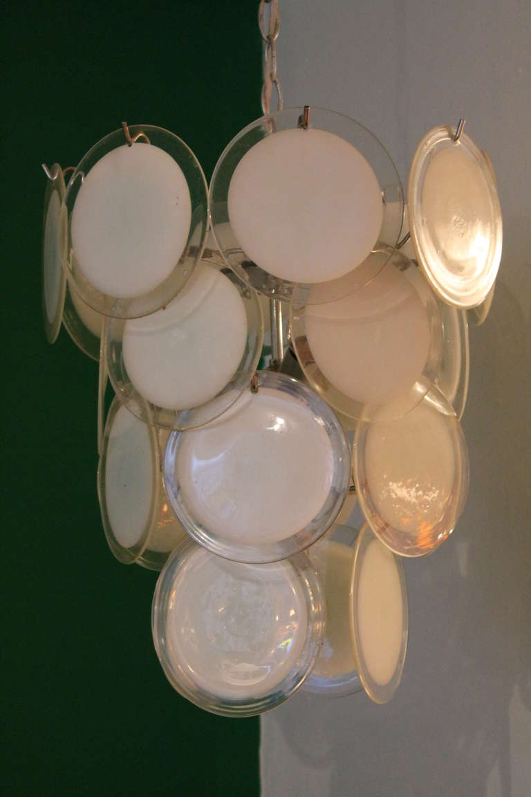 White Vistosi glass disc chandelier  Italy 1960s