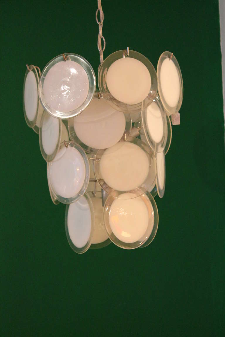Mid-20th Century White Vistosi Glass Disc Chandelier  Italy 1960s