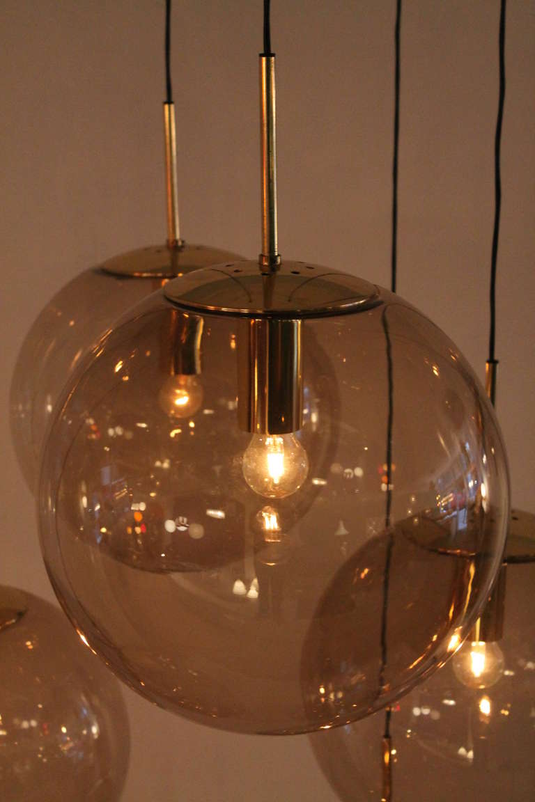 Mid-20th Century Impressive Brass and Glass Ball Chandelier by Limburg Germany, 1960s