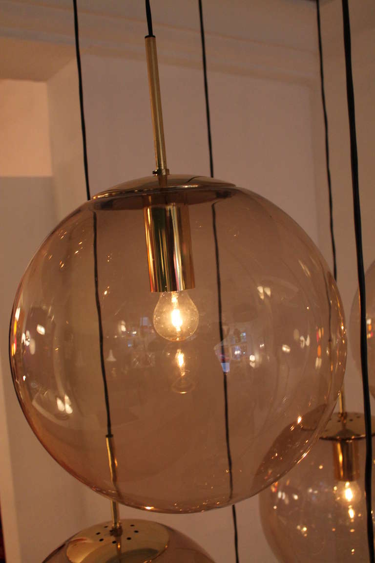 Impressive Brass and Glass Ball Chandelier by Limburg Germany, 1960s 2