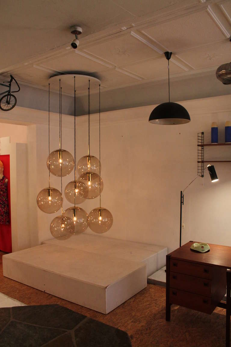 Impressive Brass and Glass Ball Chandelier by Limburg Germany, 1960s 3