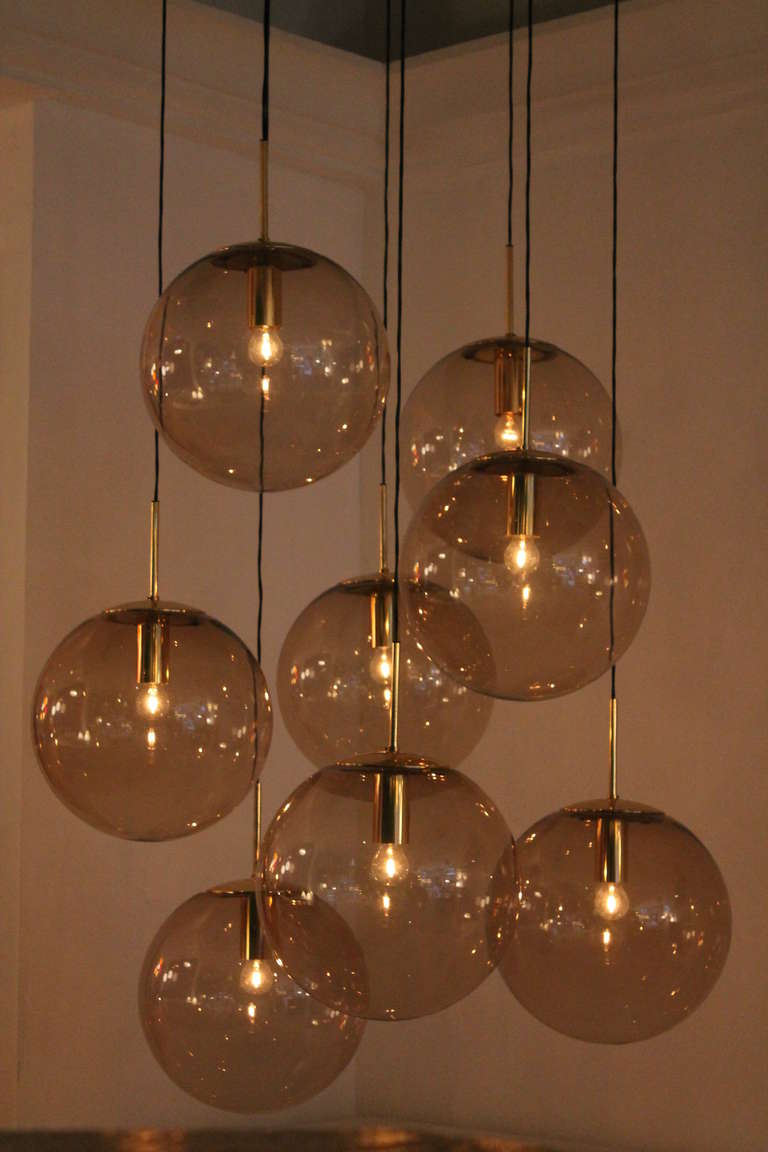 Impressive Brass and Glass Ball Chandelier by Limburg Germany, 1960s 5