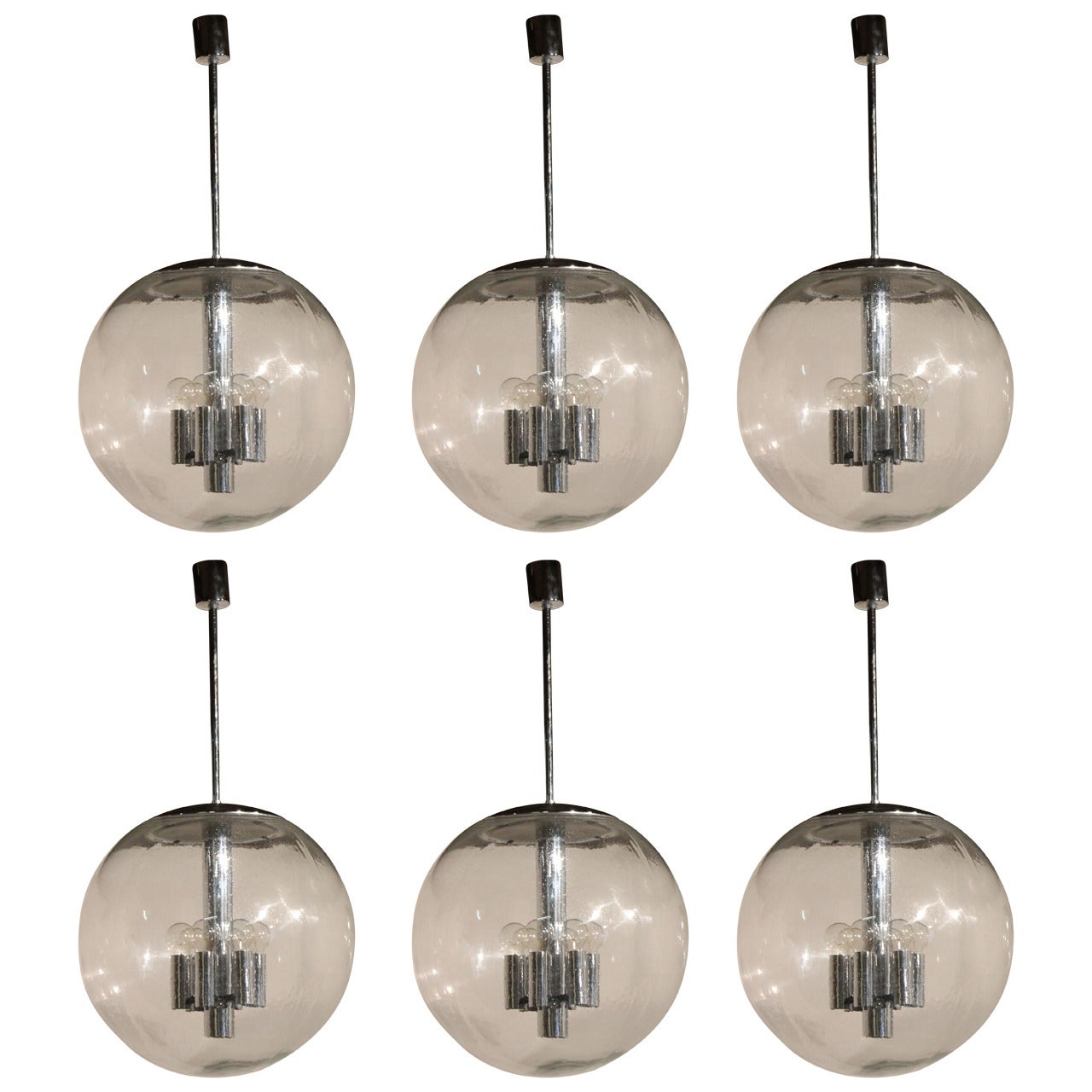 Six Very Impressive Giant Glass Ball Pendants by Limburg Germany, 1960