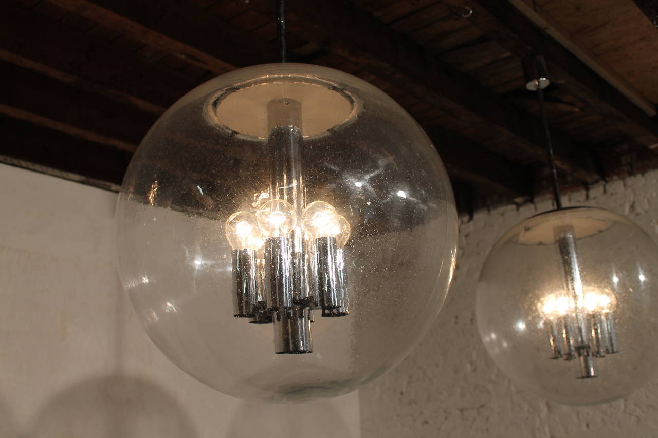 Six Very Impressive Giant Glass Ball Pendants by Limburg Germany, 1960 In Good Condition In Antwerp, BE