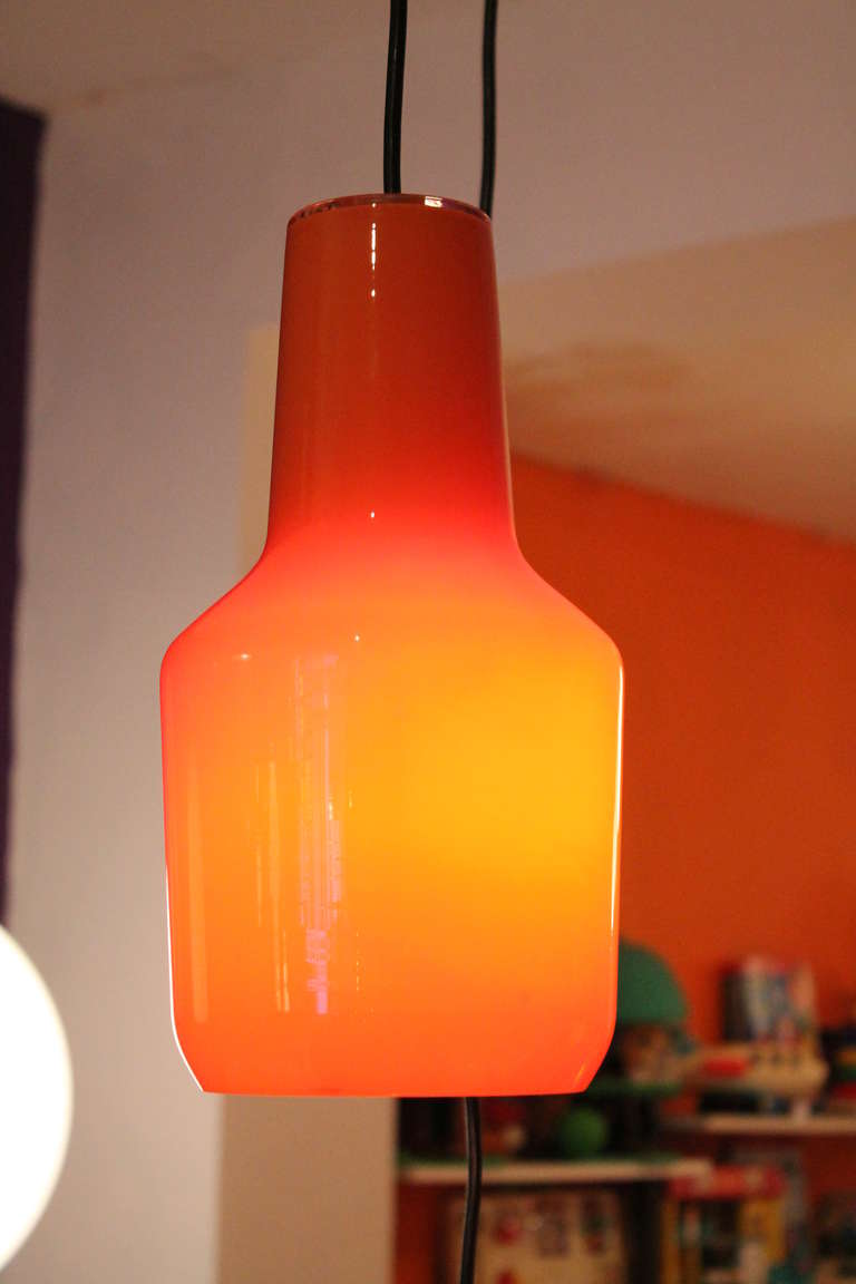 Seven Orange Venini Glass Pendant Lamps by Massimo Vignelli, Italy 1950 1