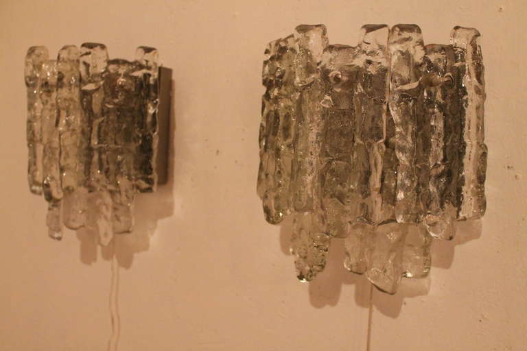 Mid-20th Century Pair of Wall Sconces by Kalmar Austria 1960s Ice Glasses