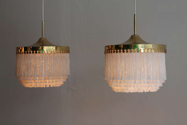 A Very Unusual Pair of Hans Agne Jakobsson Ceiling Lamps in Brass and Fabric Tassels In Good Condition In Antwerp, BE