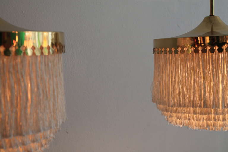 Mid-20th Century A Very Unusual Pair of Hans Agne Jakobsson Ceiling Lamps in Brass and Fabric Tassels