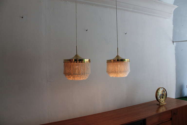 A Very Unusual Pair of Hans Agne Jakobsson Ceiling Lamps in Brass and Fabric Tassels 1