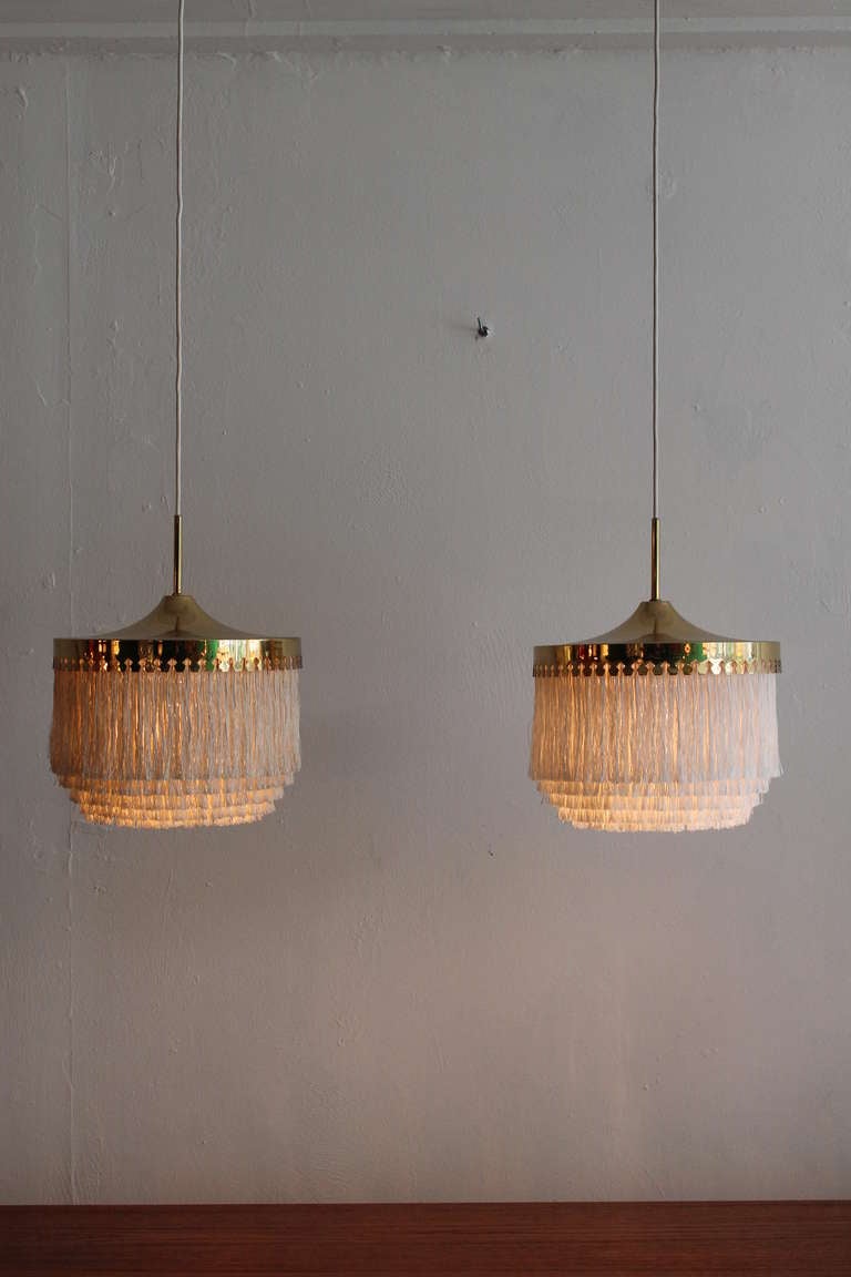 A Very Unusual Pair of Hans Agne Jakobsson Ceiling Lamps in Brass and Fabric Tassels 4