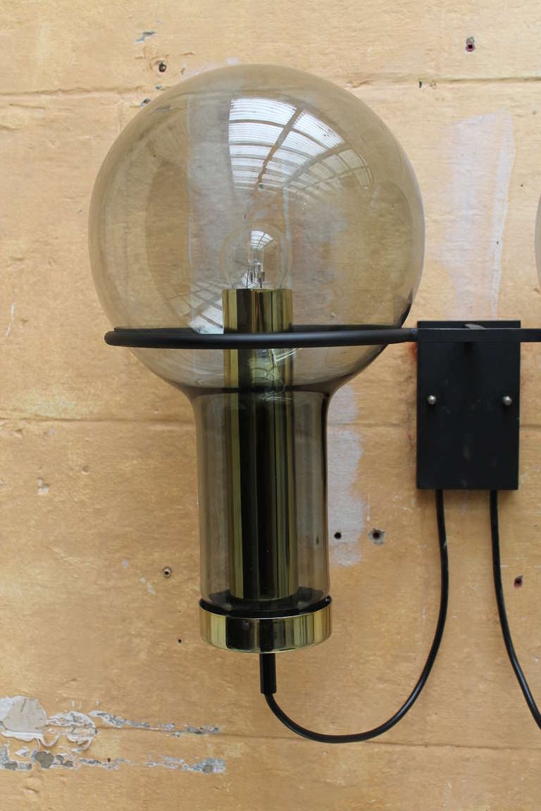 Dutch A rare  pair 2 maxi globe wall sconces by RAAK Amsterdam 1960's