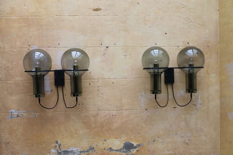 A rare  pair 2 maxi globe wall sconces by RAAK Amsterdam 1960's 1