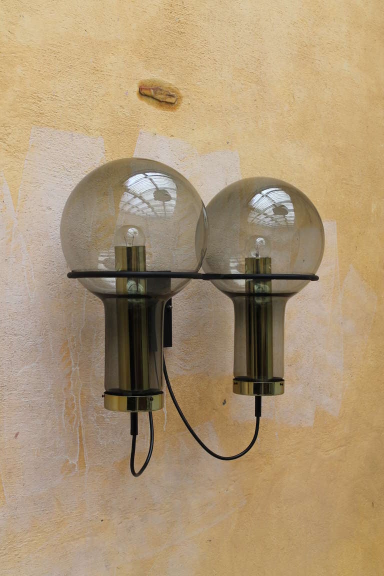 A rare  pair 2 maxi globe wall sconces by RAAK Amsterdam 1960's 2