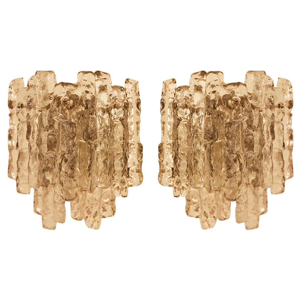 Pair of Wall Sconces by Kalmar Austria 1960s Ice Glasses
