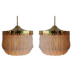 A Very Unusual Pair of Hans Agne Jakobsson Ceiling Lamps in Brass and Fabric Tassels