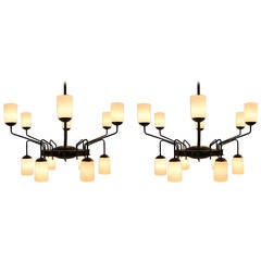 Set of Two Big and Impressive Black and White Chandeliers with Metal and Glass