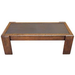 Coffee Table with Oakwood and Slate Top, Italy, 1970s