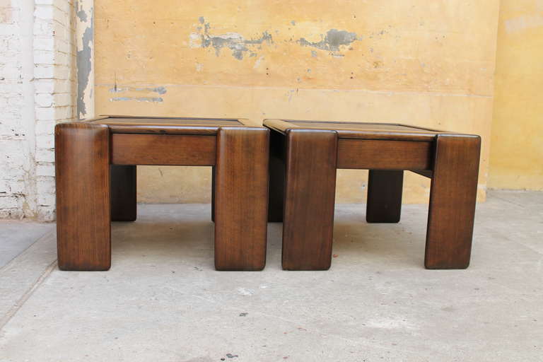 Two Side Tables with Oakwood and Slate Tops, Italy, 1970s In Good Condition For Sale In Antwerp, BE