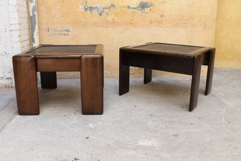 Late 20th Century Two Side Tables with Oakwood and Slate Tops, Italy, 1970s For Sale