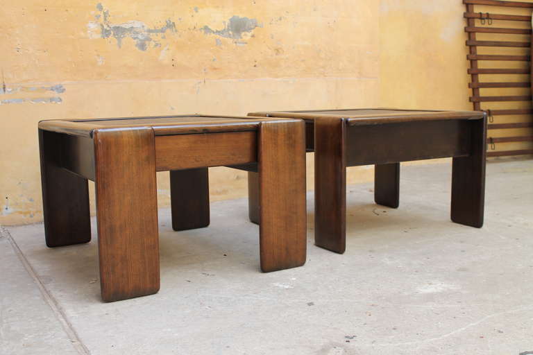 Two Side Tables with Oakwood and Slate Tops, Italy, 1970s For Sale 4