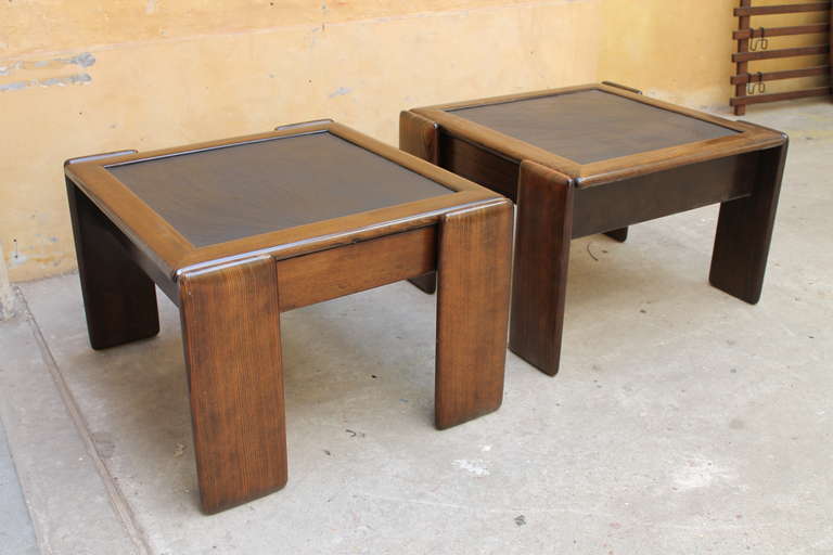 Two Side Tables with Oakwood and Slate Tops, Italy, 1970s For Sale 5