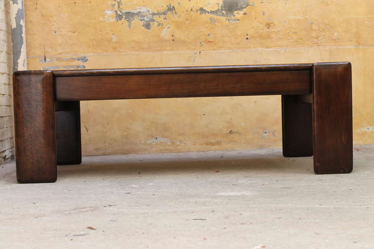 Italian Coffee Table with Oakwood and Slate Top, Italy, 1970s For Sale