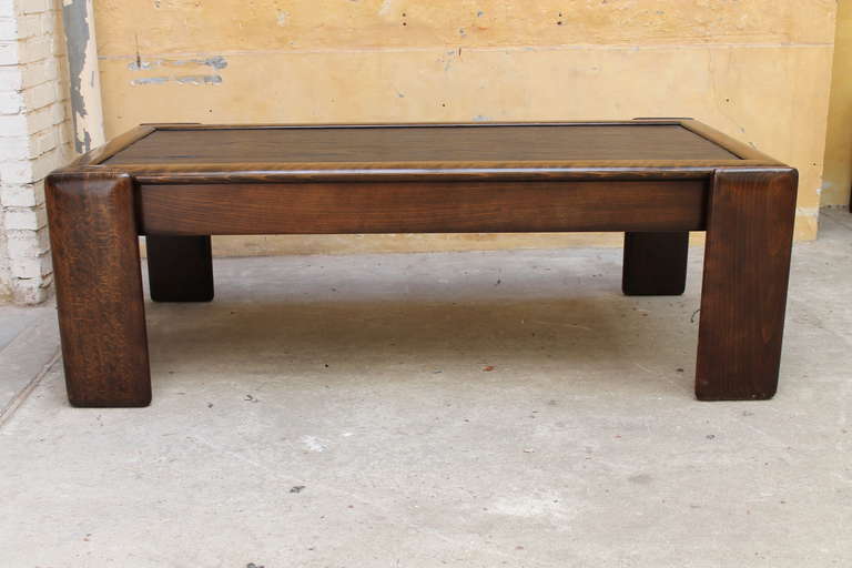 Coffee Table with Oakwood and Slate Top, Italy, 1970s In Good Condition For Sale In Antwerp, BE