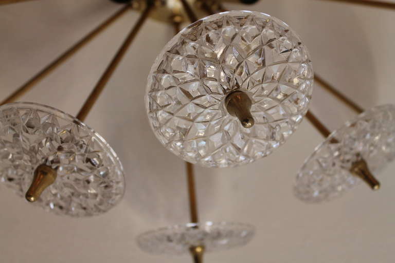Brass Pair of Belgian Snowflake Sputnik Sconces of Crystal Glass, 1960s