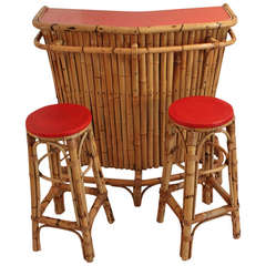 Bamboo Cocktail Bar and Stools by Rohe Holland 1950s