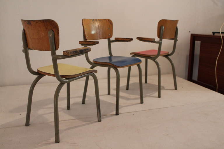 Metal 21 industrial chairs for children by Willy van der Meeren , Tubax Belgium  1950