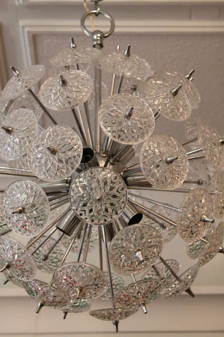 Belgian Belgium snowflake sputnik chandelier chrome and cristal glass 1960s