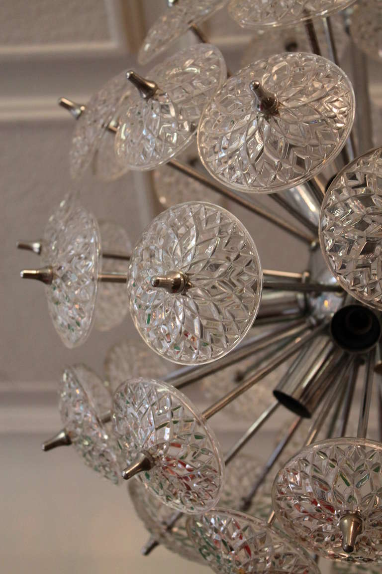 Mid-20th Century Belgium snowflake sputnik chandelier chrome and cristal glass 1960s
