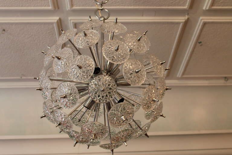 Belgium snowflake sputnik chandelier chrome and cristal glass 1960s 2