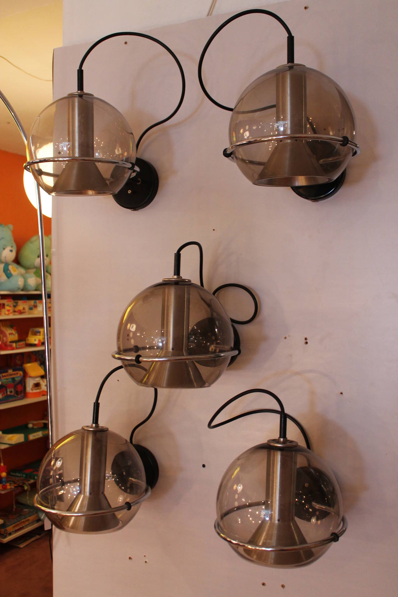 Five Wall Lamps Glass Globes, Holland, 1960s In Good Condition In Antwerp, BE