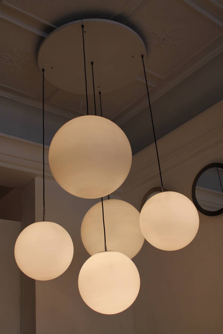 Large Five Glass Ball Chandelier by Peil and Putzler, Germany, 1960 2