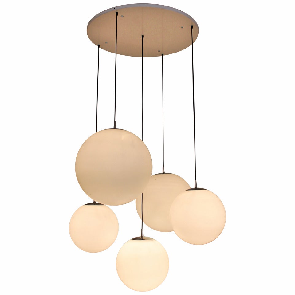 Large Five Glass Ball Chandelier by Peil and Putzler, Germany, 1960