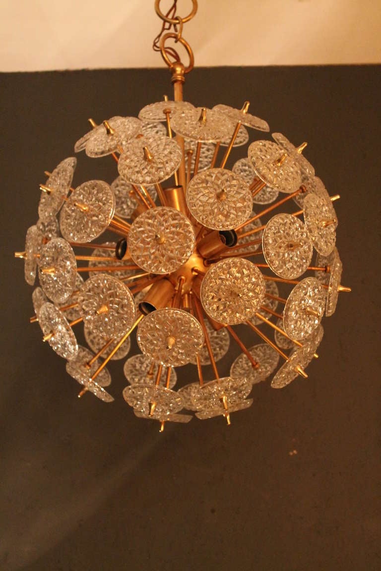Belgium Snowflake Glass Sputnik Chandelier 1960s